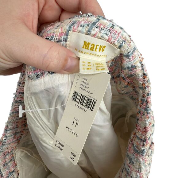 Anthropologie Maeve Tweed Midi Skirt 4P PETITE Peach Pink Knit Lined Pockets NWT - Picture 11 of 13